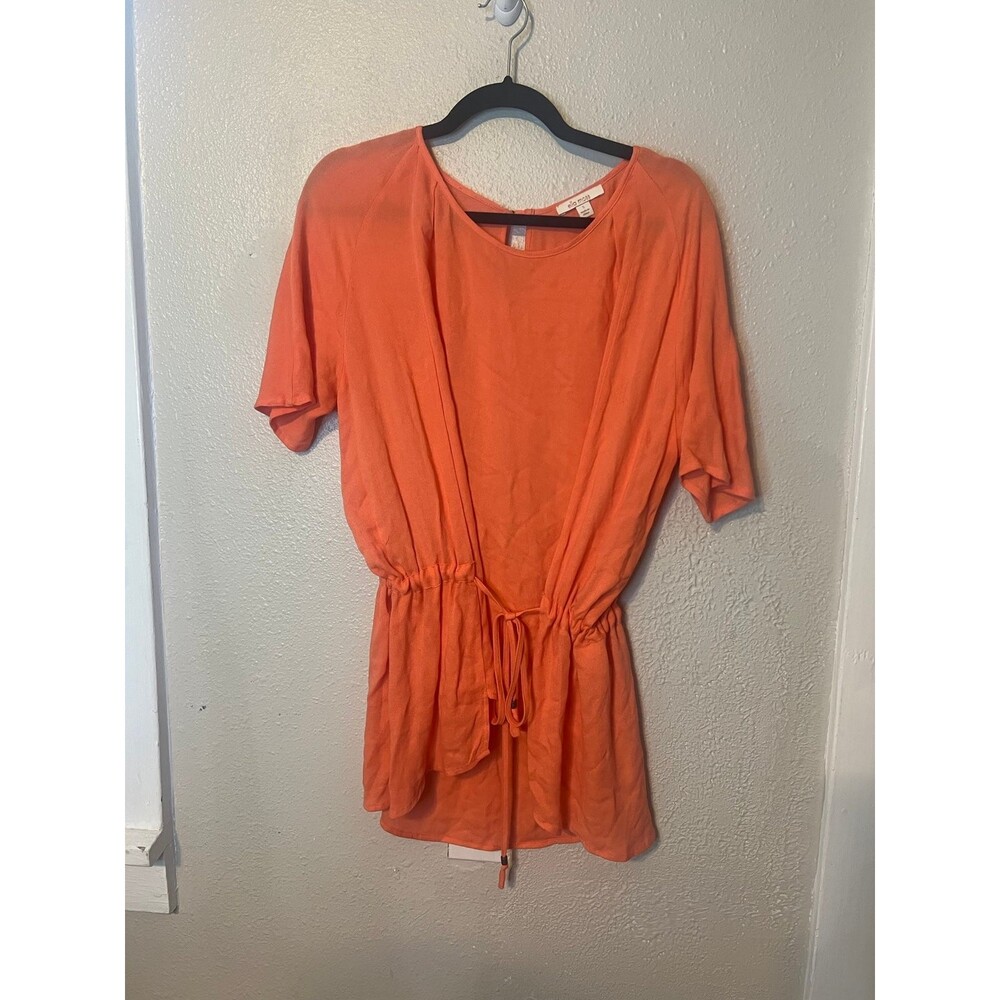 Ella Moss Salmon Pink Semi sheer waist tie long swim cover up Top Size S